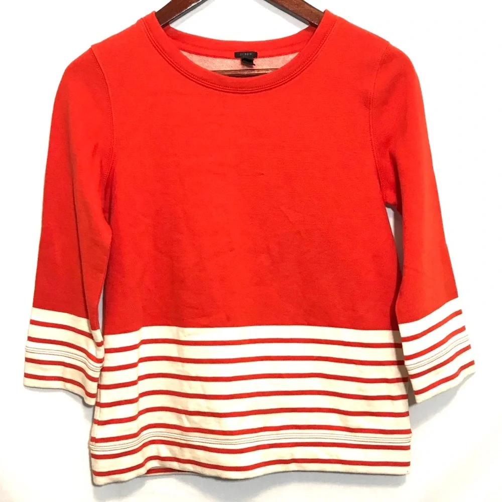 J crew striped color block orange sweatshirt